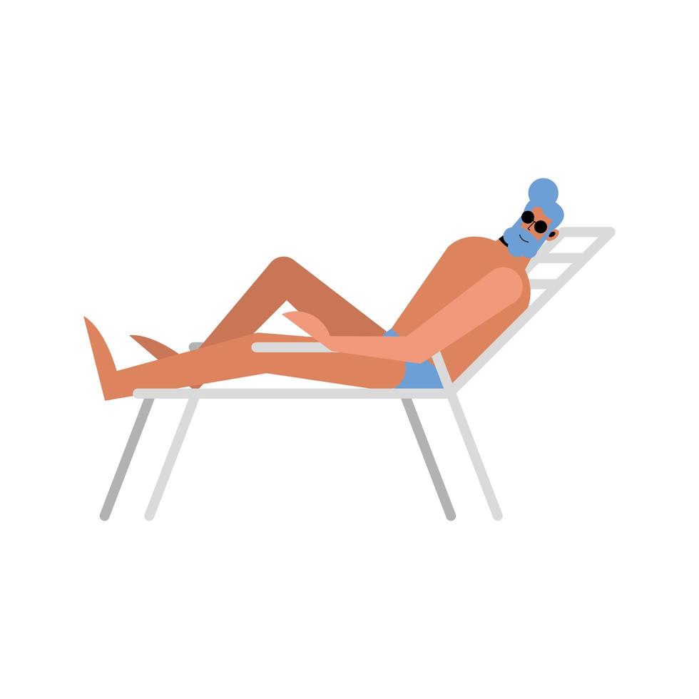 cartone animato uomo estivo con costume da bagno sul disegno vettoriale della sedia a sdraio
