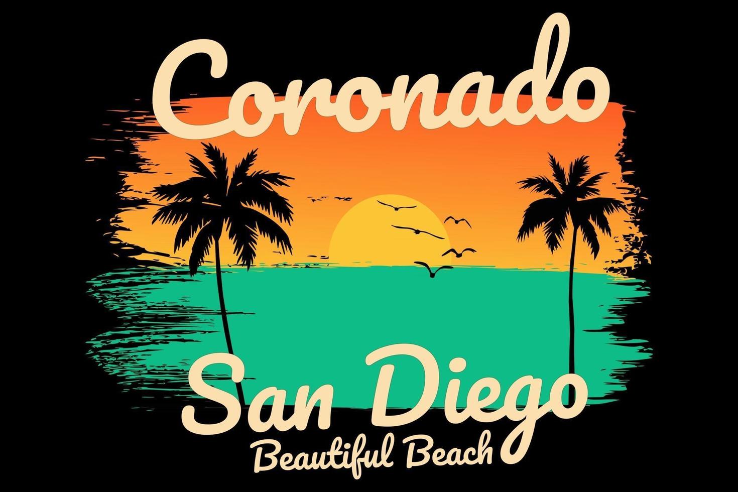 t-shirt spiaggia tramonto pennello bella natura coronado stile vintage vettore