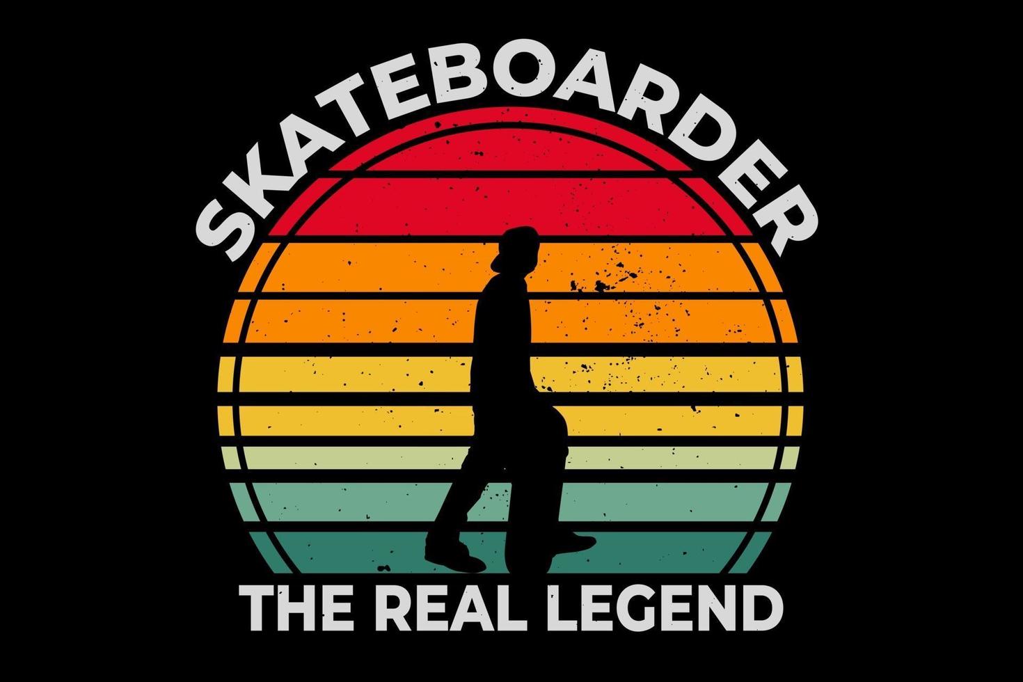 t-shirt silhouette skateboarder leggenda stile retrò vettore