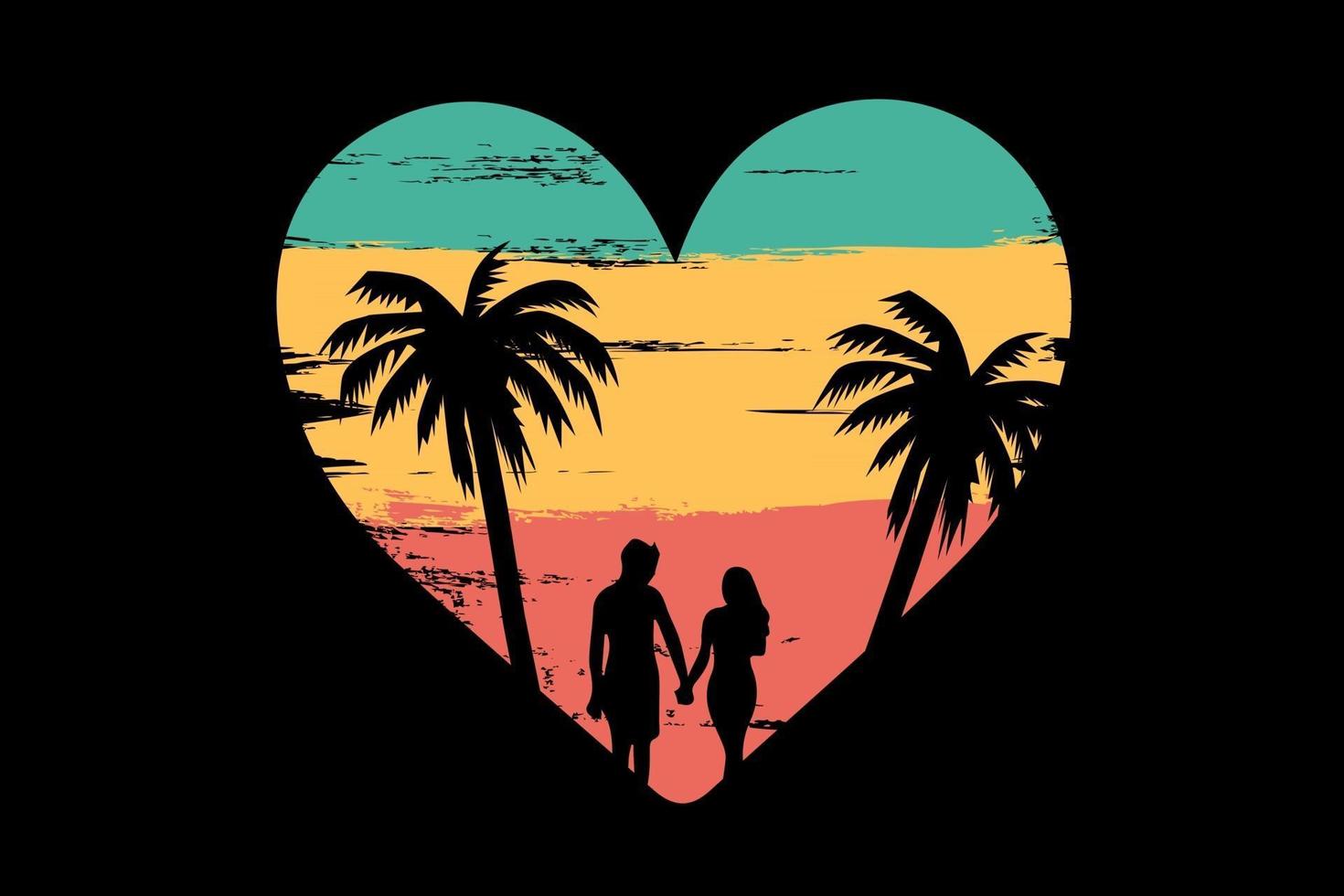 t-shirt forma amore in spiaggia colore blu giallo e rosso coppia romantica vettore