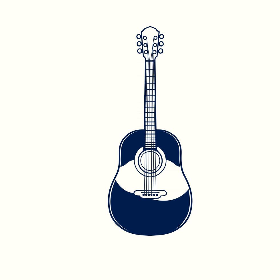 disegnato a mano di chitarra acustica isolato su sfondo bianco. abbozzato uno stile vintage di incisione di chitarra acustica classica. illustrazione vettoriale per festival rock o poster o t-shirt blues e ragtime