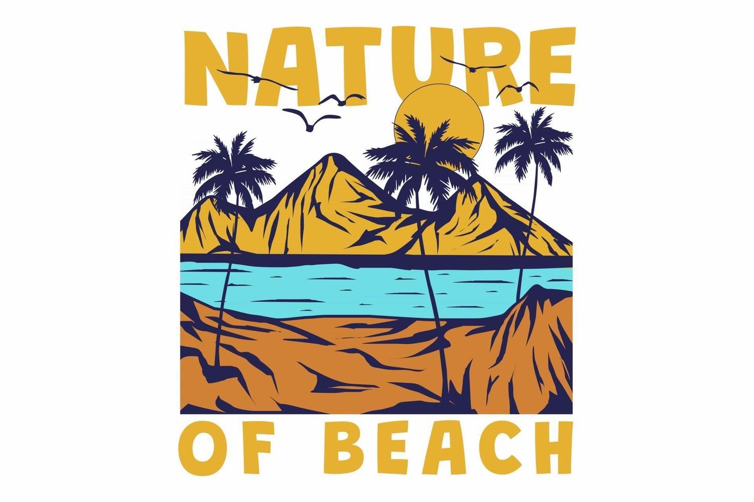 t-shirt retrò spiaggia montagna albero natura stile vintage disegnato a mano vettore