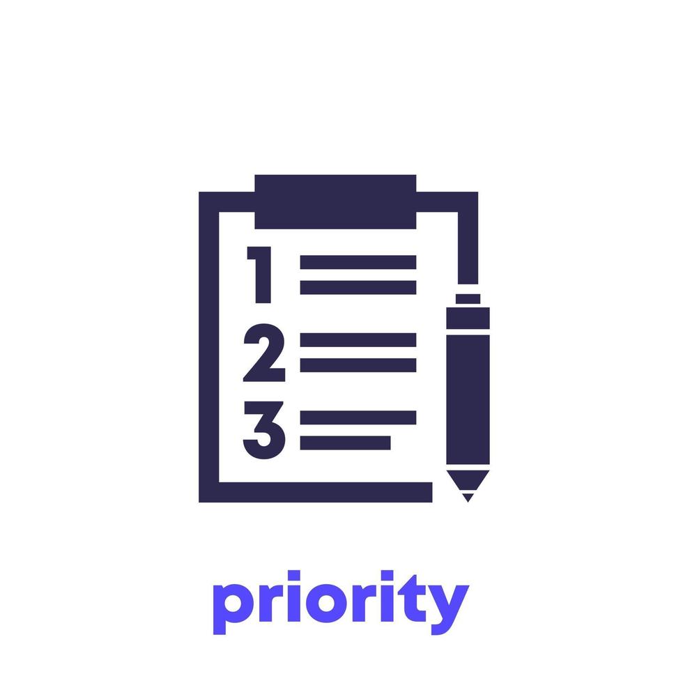 priorità, icona priorità su bianco vettore