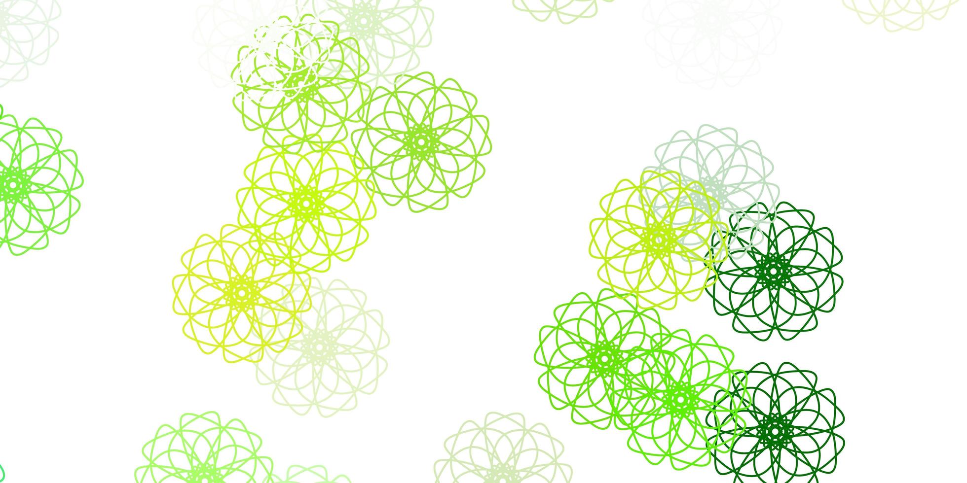 sfondo doodle vettoriale verde chiaro, giallo con fiori.