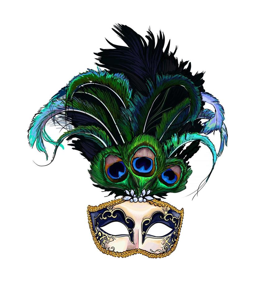 maschera veneziana di carnevale da una spruzzata di acquerello, disegno colorato, realistico. illustrazione vettoriale di vernici