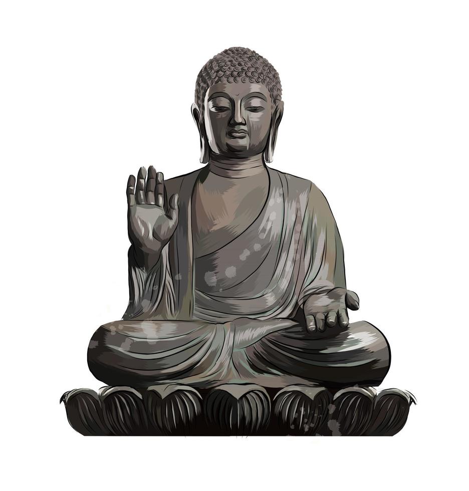 statua del buddha da una spruzzata di acquerello, disegno colorato, realistico. illustrazione vettoriale di vernici
