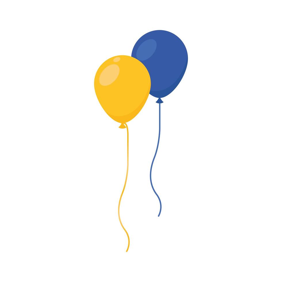 palloncini elio colori blu e giallo galleggianti vettore