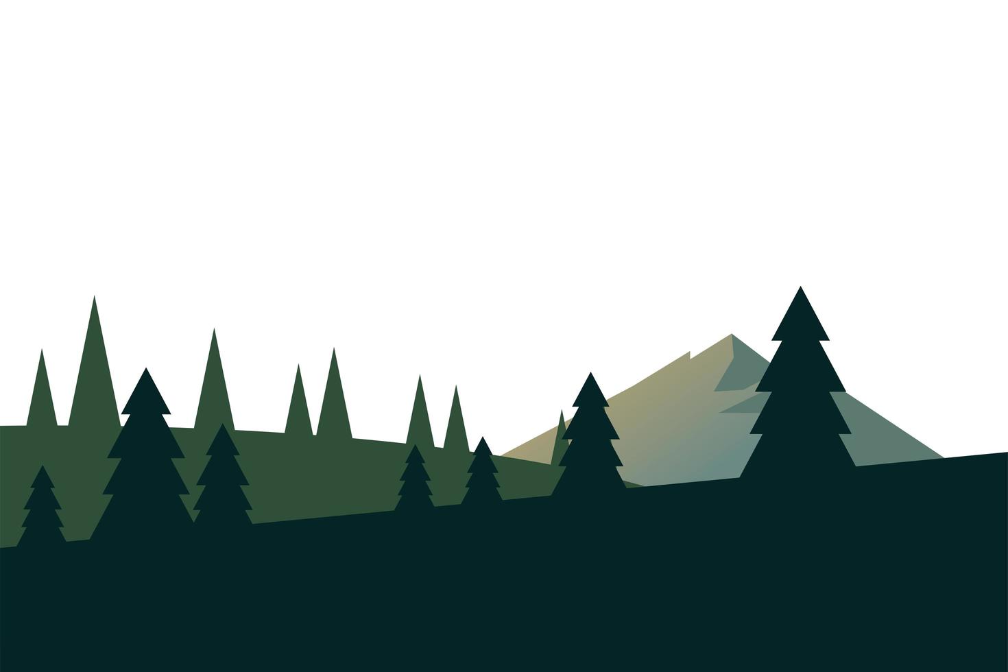 scena del paesaggio della stagione invernale con foresta di pini e montagne vettore
