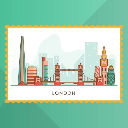 Città moderna piana di Londra con l'illustrazione di vettore del punto di riferimento