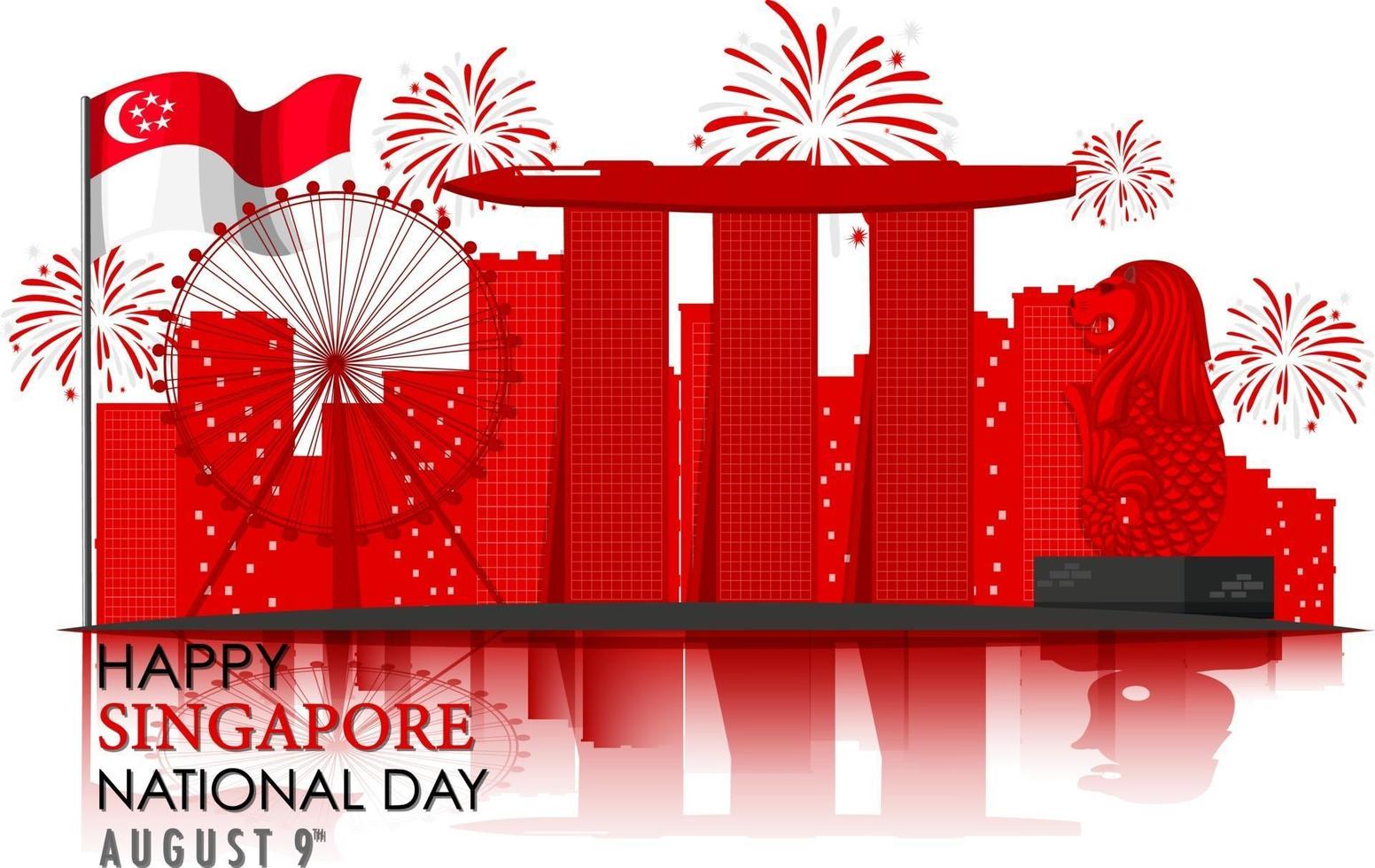 giornata nazionale di singapore con marina bay sands singapore e fuochi d'artificio vettore