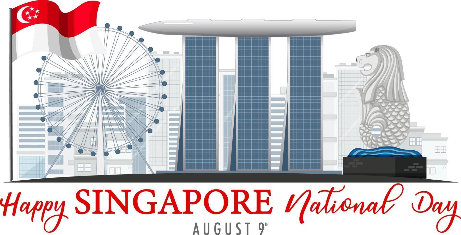 striscione per la festa nazionale di singapore con marina bay sands singapore vettore