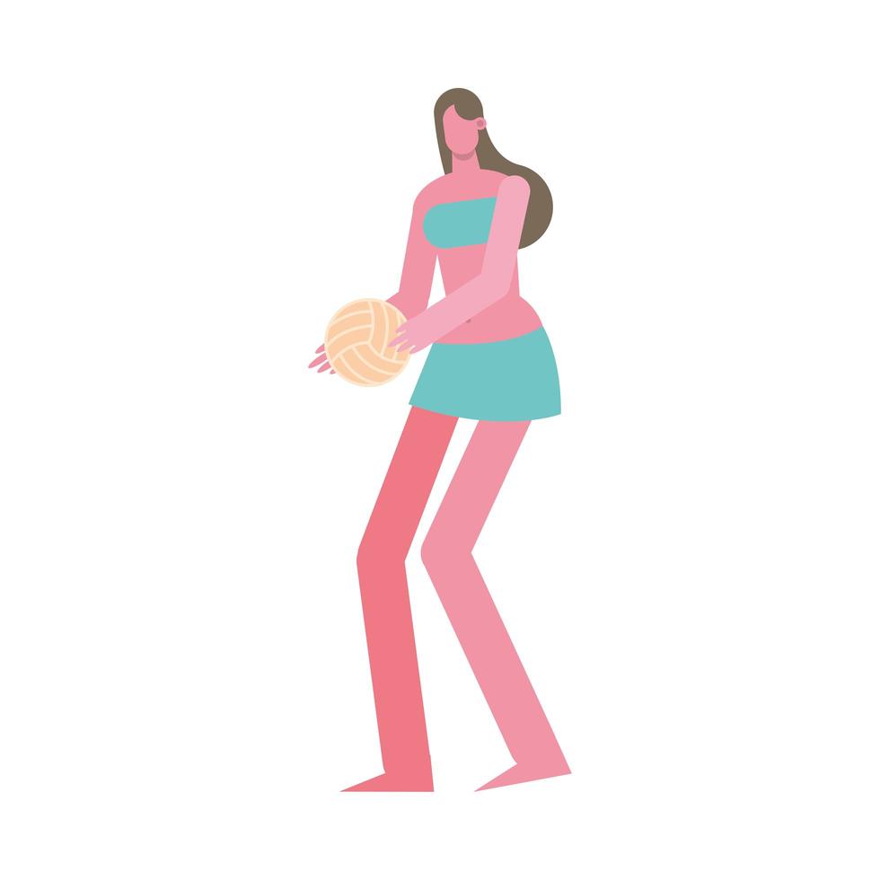 giovane donna che indossa il costume da bagno che gioca a pallavolo carattere vettore