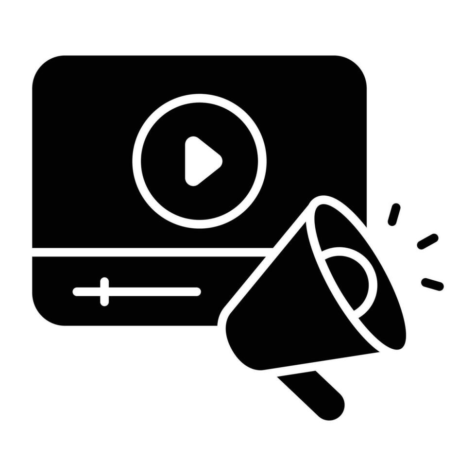 megafono con video giocatore denotando di moda icona di video marketing vettore
