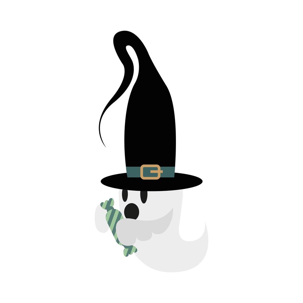 cartone animato fantasma di halloween con disegno vettoriale cappello da strega