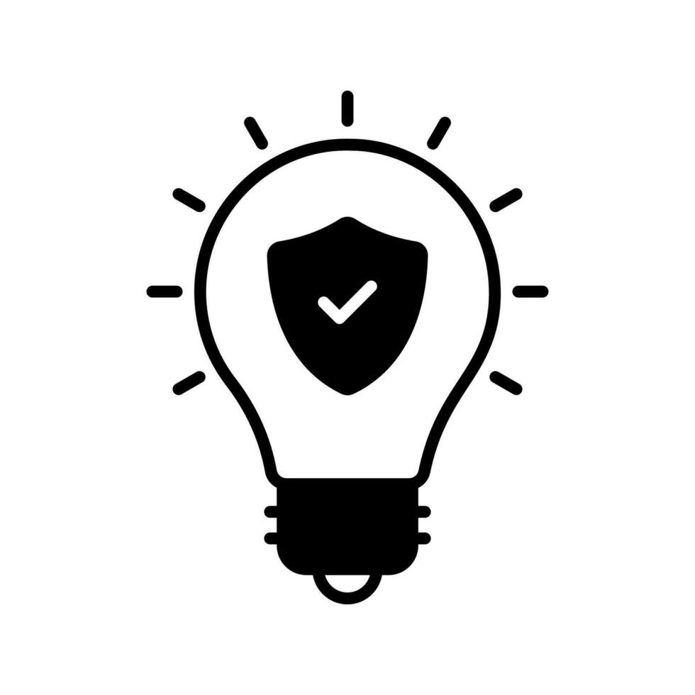 sicurezza scudo con zecca marchio dentro leggero lampadina, concetto di idea protezione icona vettore