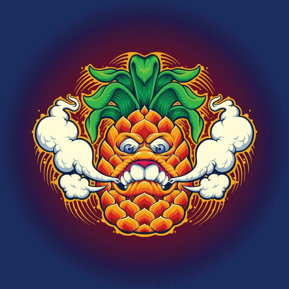 arrabbiato estate ananas personaggio illustrazione vettore