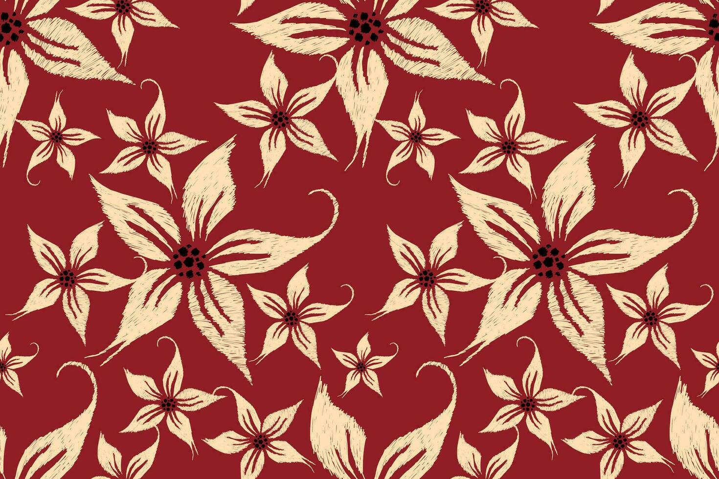 ikat floreale paisley ricamo su rosso sfondo.ikat etnico orientale senza soluzione di continuità modello tradizionale.azteco stile astratto vettore illustrazione.disegno per trama, tessuto, abbigliamento, avvolgimento, decorazione, sciarpa