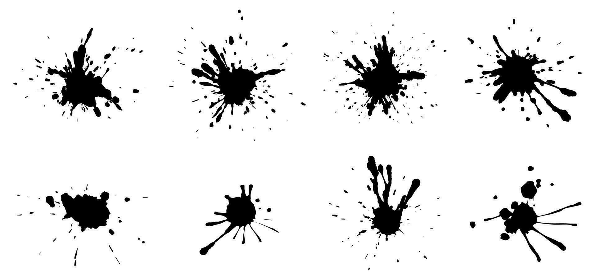 impostato di inchiostro schizzi, dipingere spazzola colpi e macchie di diverso forme vettore