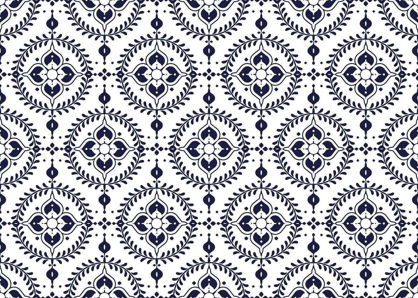 geometrico e fiore etnico tessuto modello su blu sfondo per stoffa tappeto sfondo sfondo involucro eccetera. vettore