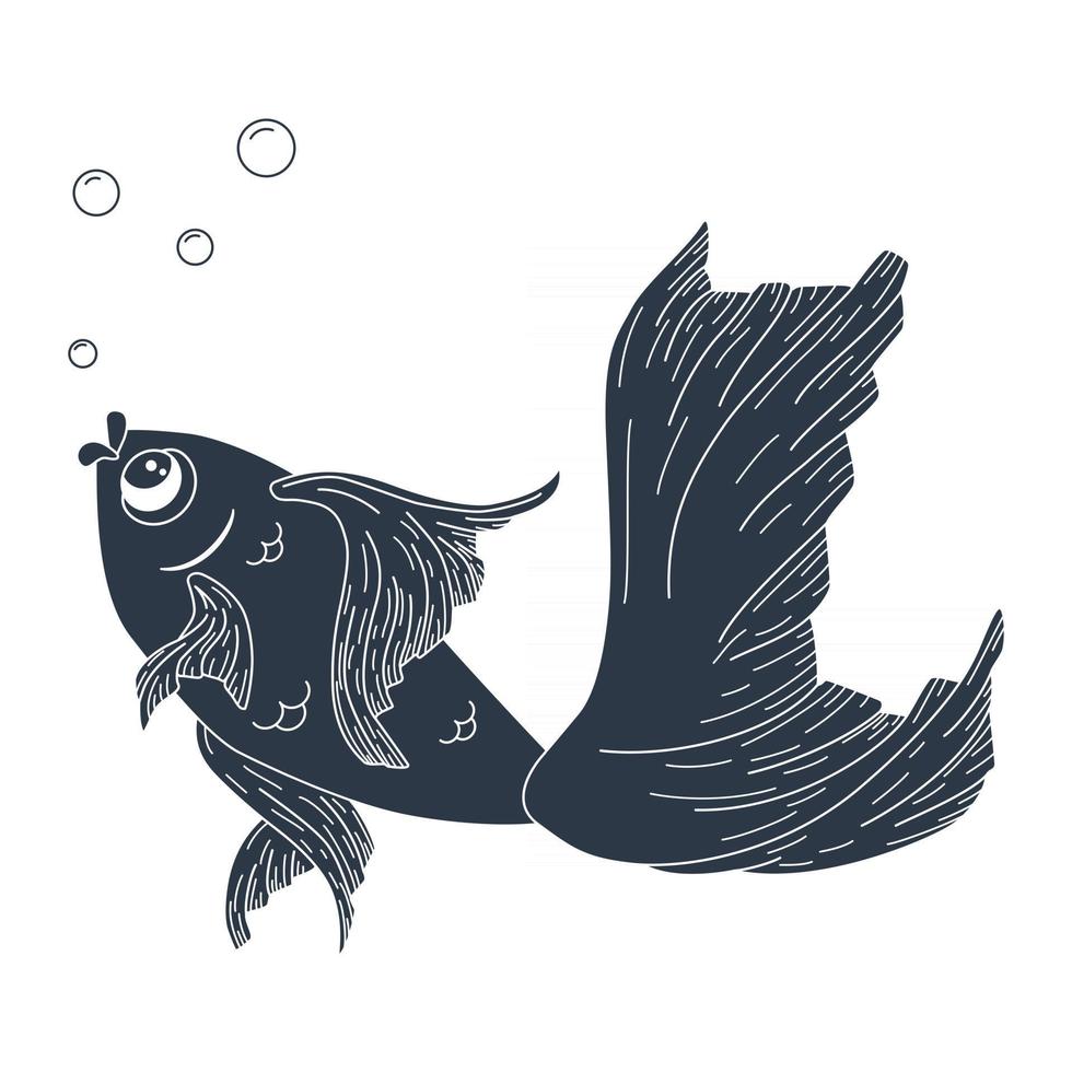 illustrazione della siluetta del pesce d'oro di line art vettore