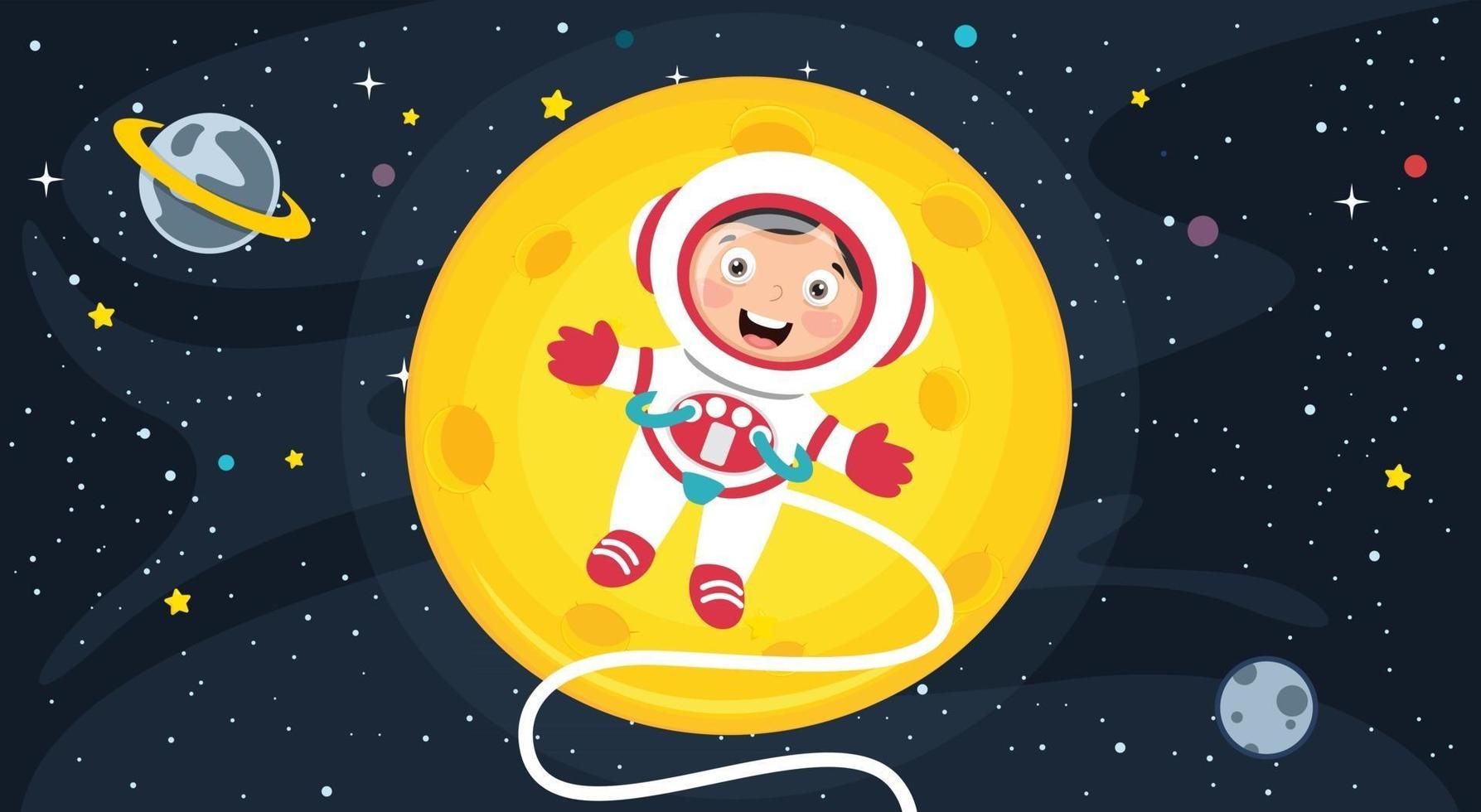 piccolo astronauta che fa ricerche nello spazio vettore