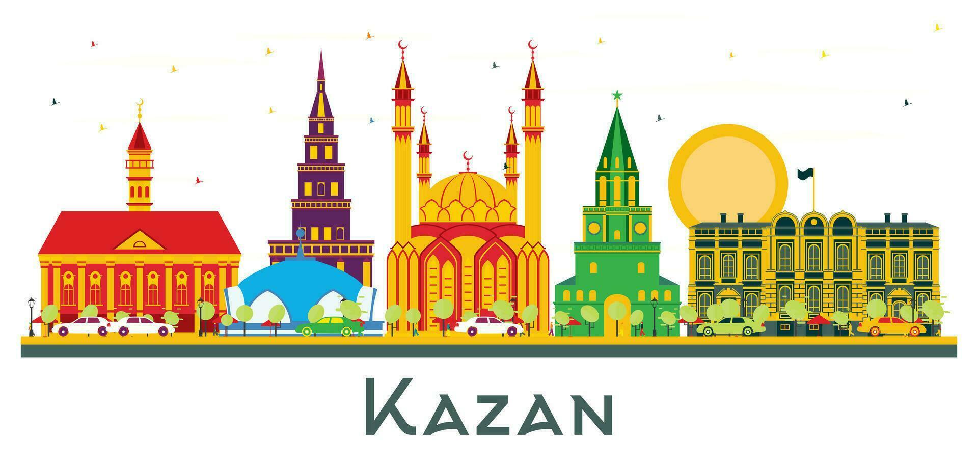 kazan Russia città orizzonte con colore edifici isolato su bianca. vettore