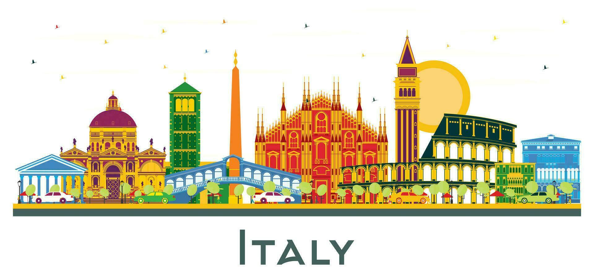 Italia città orizzonte con colore punti di riferimento isolato su bianca sfondo. vettore