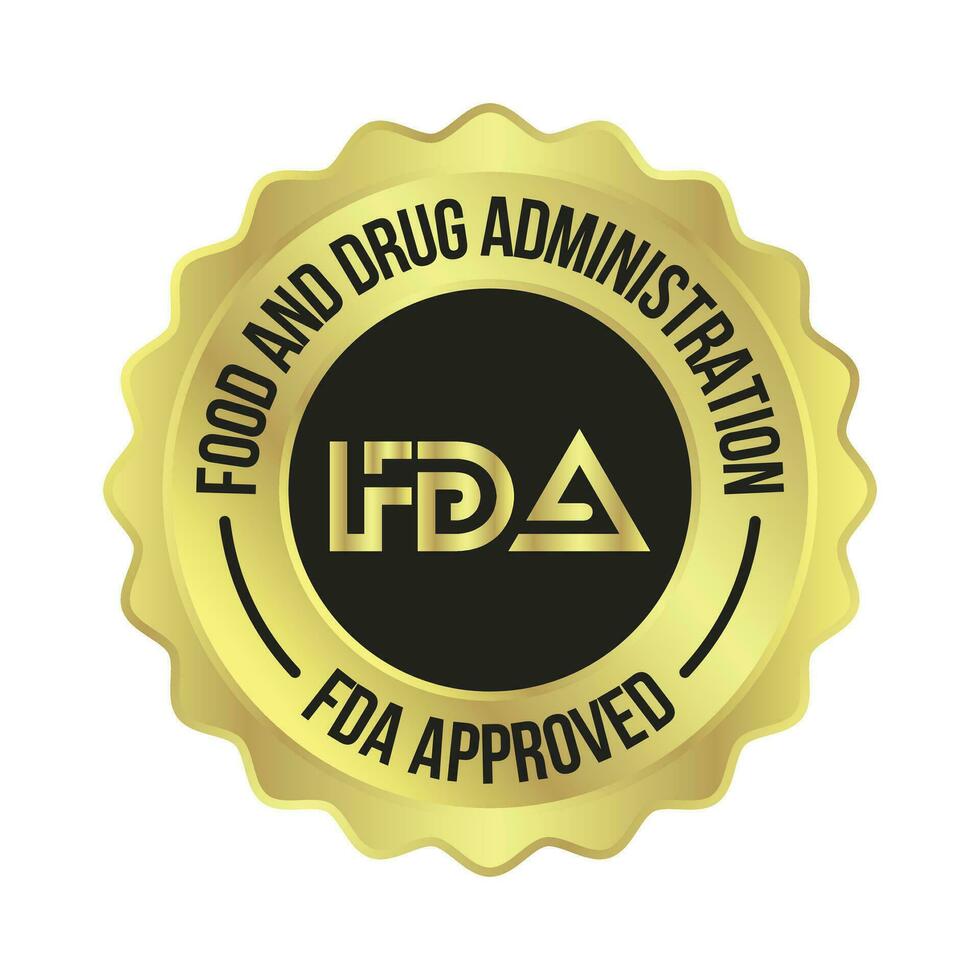 fda o cibo e droga amministrazione approvato sigillo, distintivo, emblema, etichetta, confezione design elementi, il unito stati cibo e droga amministrazione certificato distintivo disegno, CBD etichetta design elementi vettore