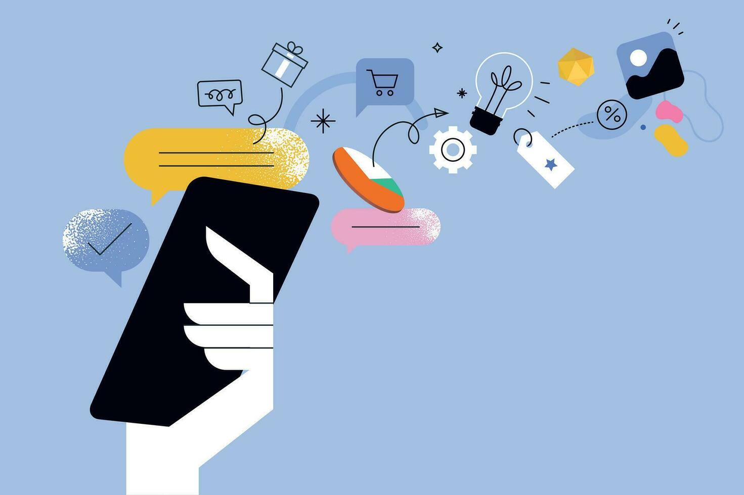 attività commerciale creativo illustrazione. vettore concetto di mobile applicazioni e Servizi, in linea attività commerciale, sociale Rete, e-commerce e comunicazione.