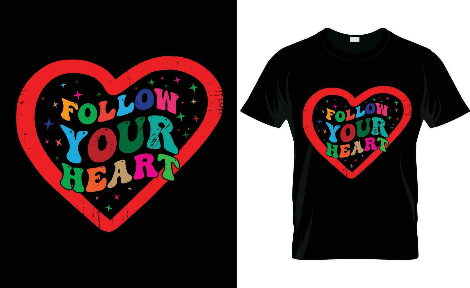 Seguire il tuo cuore retrò gratuito tipografia maglietta design vettore