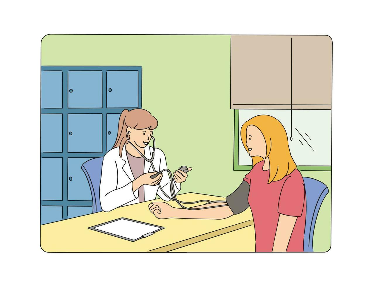 illustrazione di femmina medico l'esame un' paziente vettore