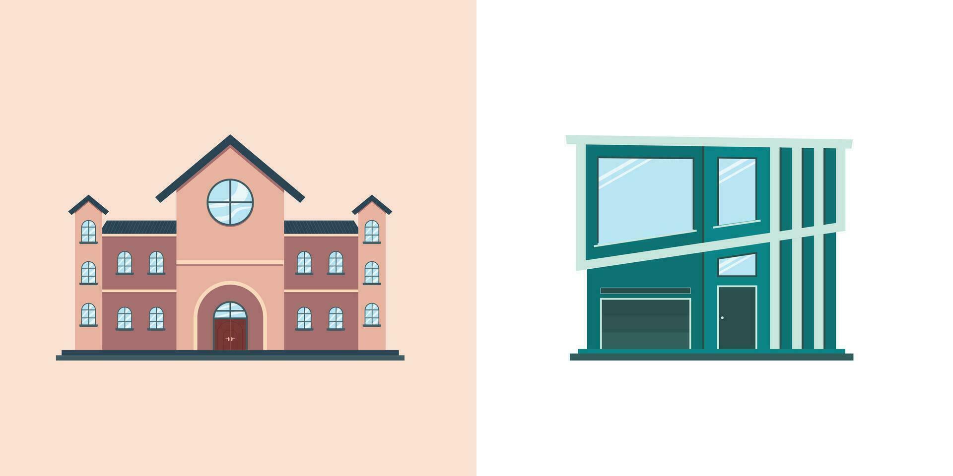 case esterno illustrazione vettoriale vista frontale con tetto. moderno. appartamento in edificio a schiera. facciata di casa con porte e finestre.