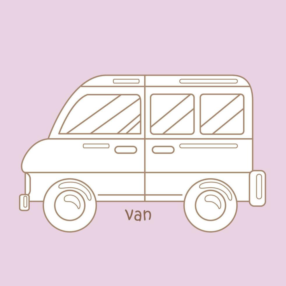 alfabeto v per furgone vocabolario scuola lezione cartone animato digitale francobollo schema vettore