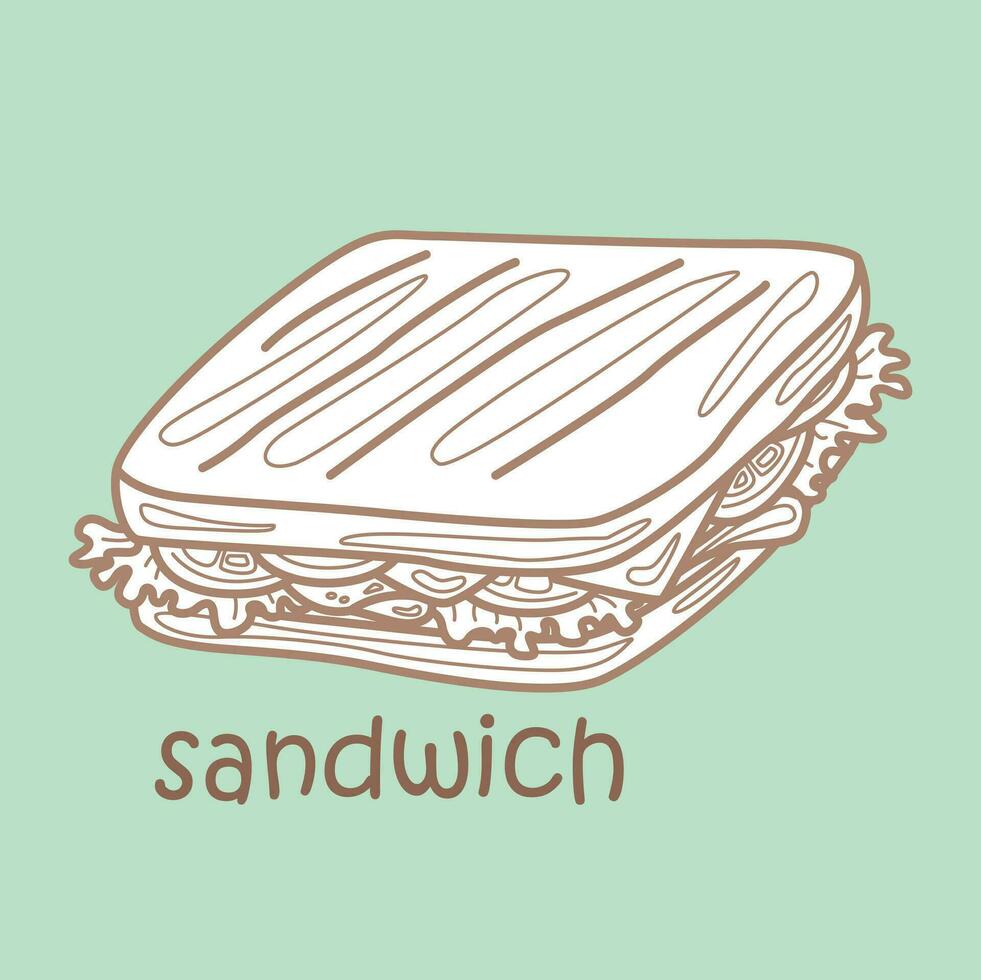 alfabeto S per Sandwich vocabolario scuola lezione cartone animato digitale francobollo schema vettore