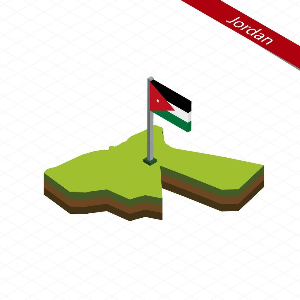 Giordania isometrico carta geografica e bandiera. vettore illustrazione.