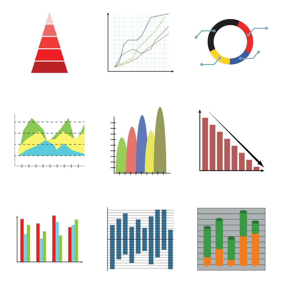 colore Infografica impostato per rapporto marketing, diagramma, colorato per attività commerciale, vettore illustrazione