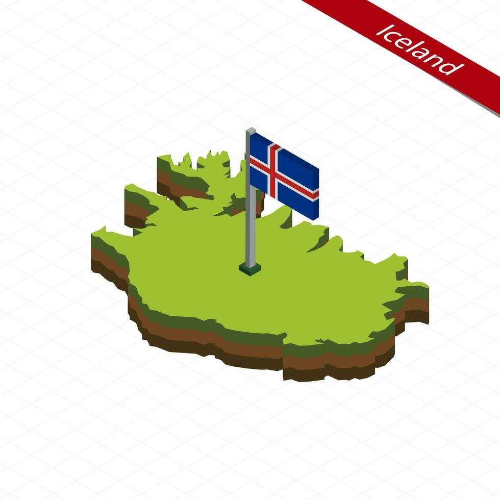 Islanda isometrico carta geografica e bandiera. vettore illustrazione.