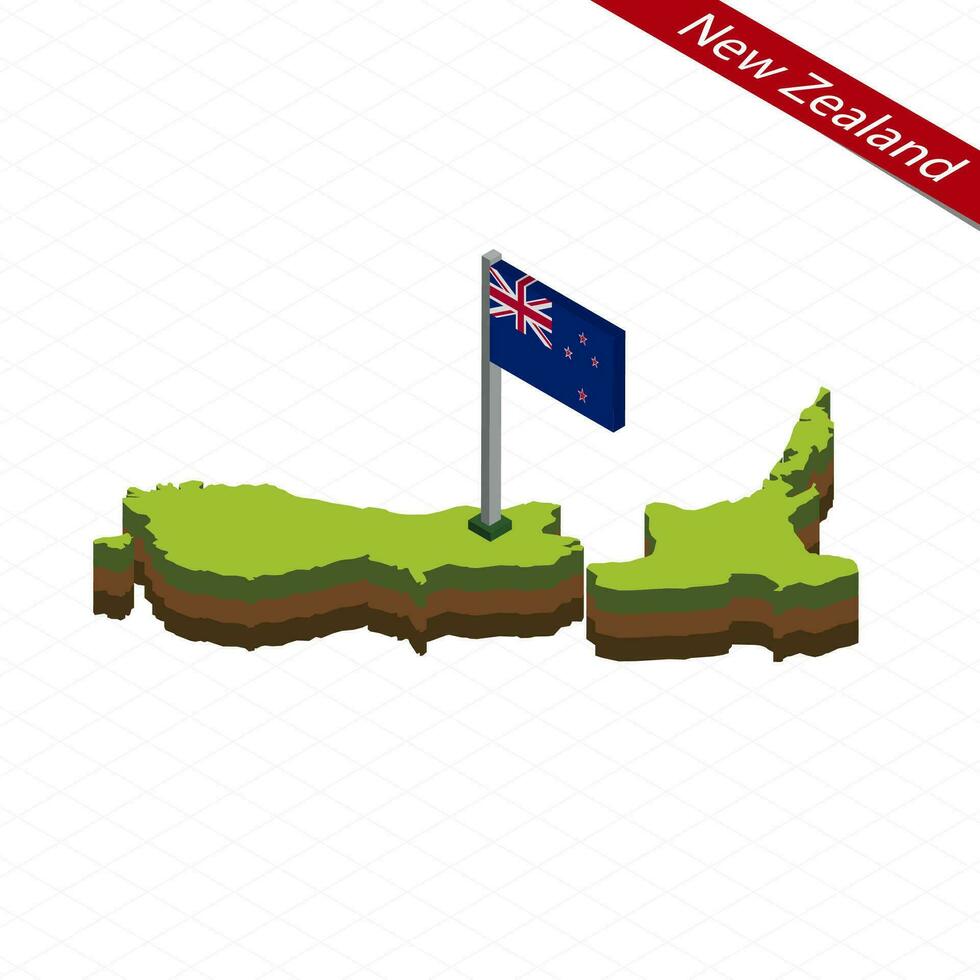 nuovo Zelanda isometrico carta geografica e bandiera. vettore illustrazione.