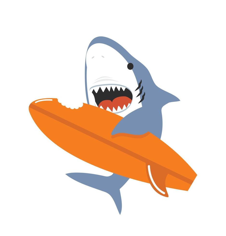 surf carino squalo con la bocca aperta vettore cartone animato