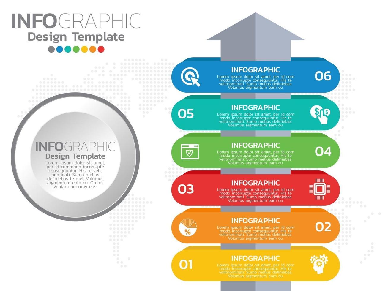 modello di progettazione infografica con 6 opzioni di colore. vettore