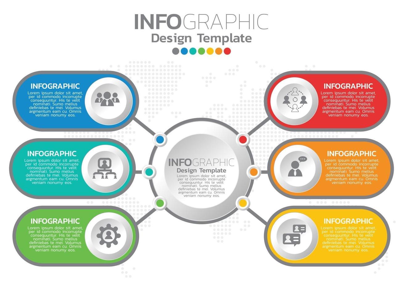 modello di progettazione infografica con 6 opzioni di colore. vettore