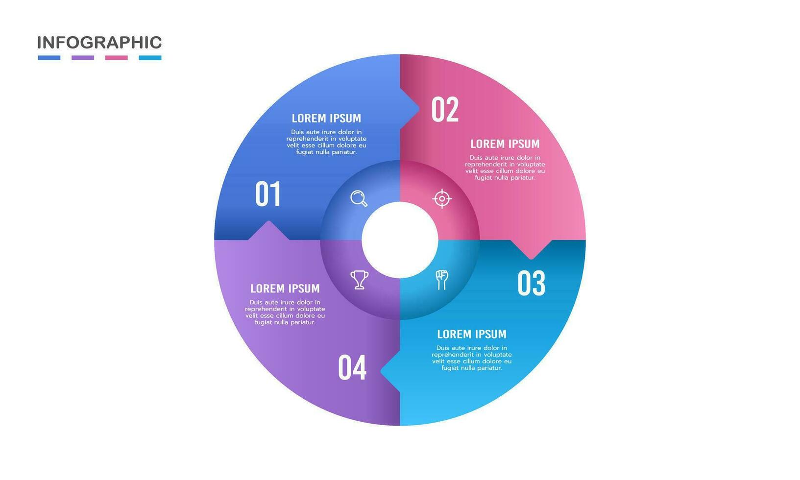 4 fasi opera ciclo Infografica modello. vettore illustrazione.