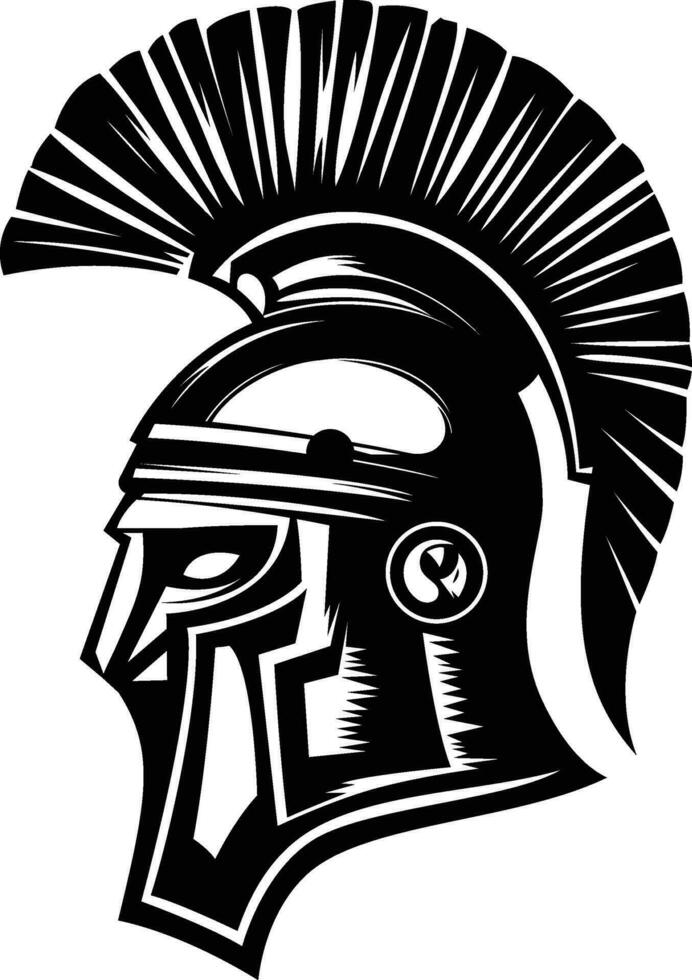 romano soldato casco nero e bianca vettore illustrazione, spartano guerriero casco azione vettore Immagine