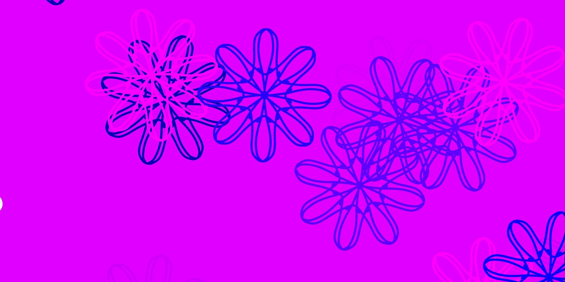 modello doodle vettoriale viola chiaro, rosa con fiori.