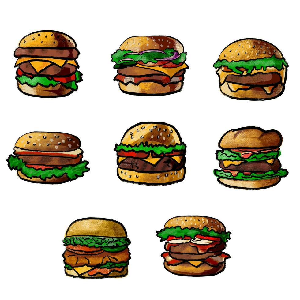 il Hamburger disegno Immagine per veloce cibo contenuto. vettore