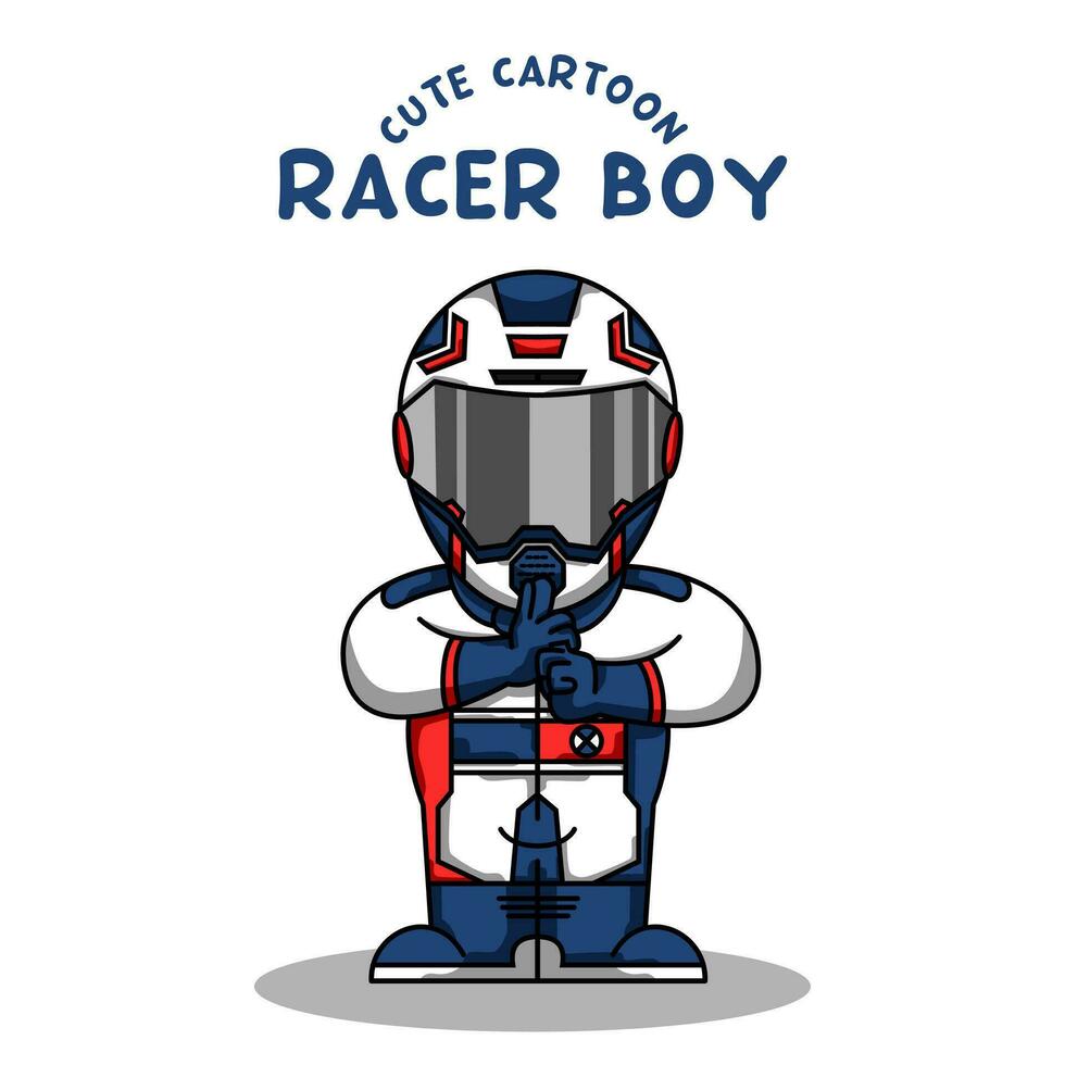 carino cartone animato corridore ragazzo indossare casco e da corsa completo da uomo vettore illustrazione.