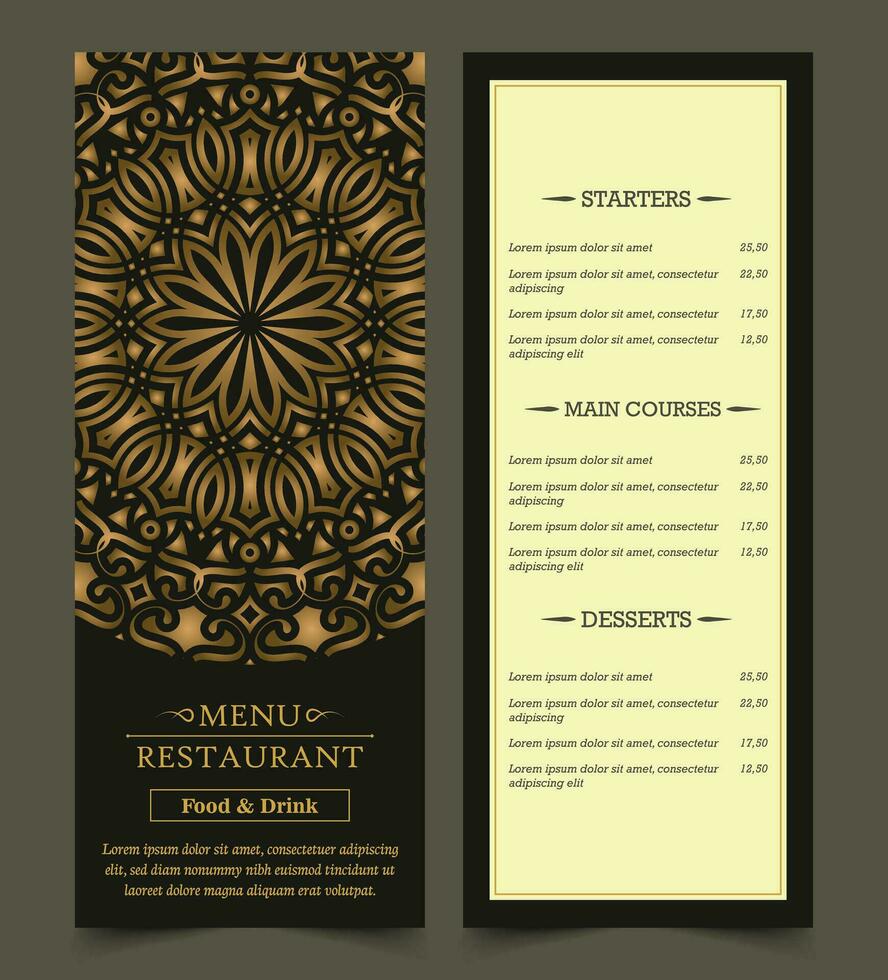 elegante copertina del menu del ristorante con ornamento del logo vettore