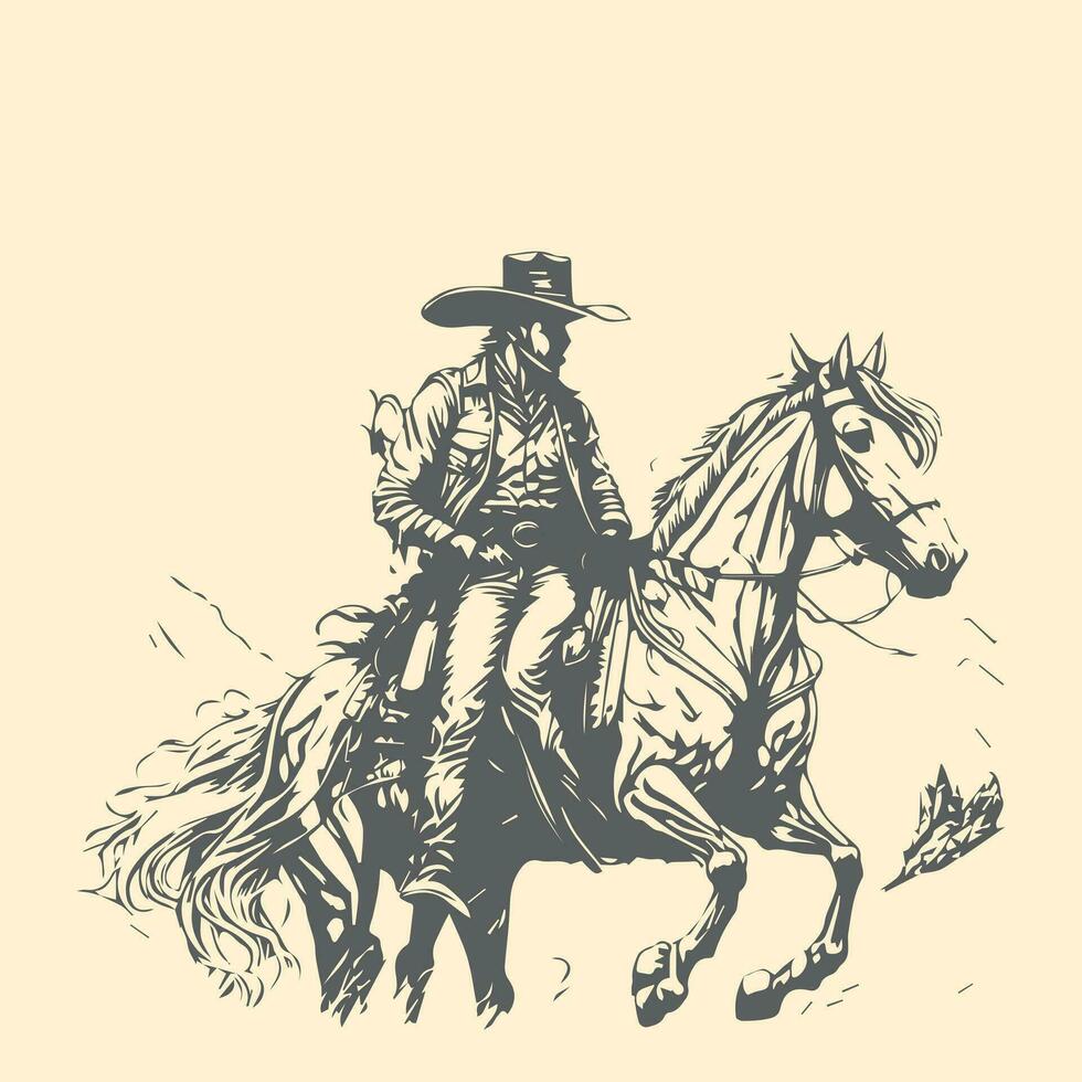 rodeo occidentale cowboy Vintage ▾ mano disegnato opera d'arte vettore