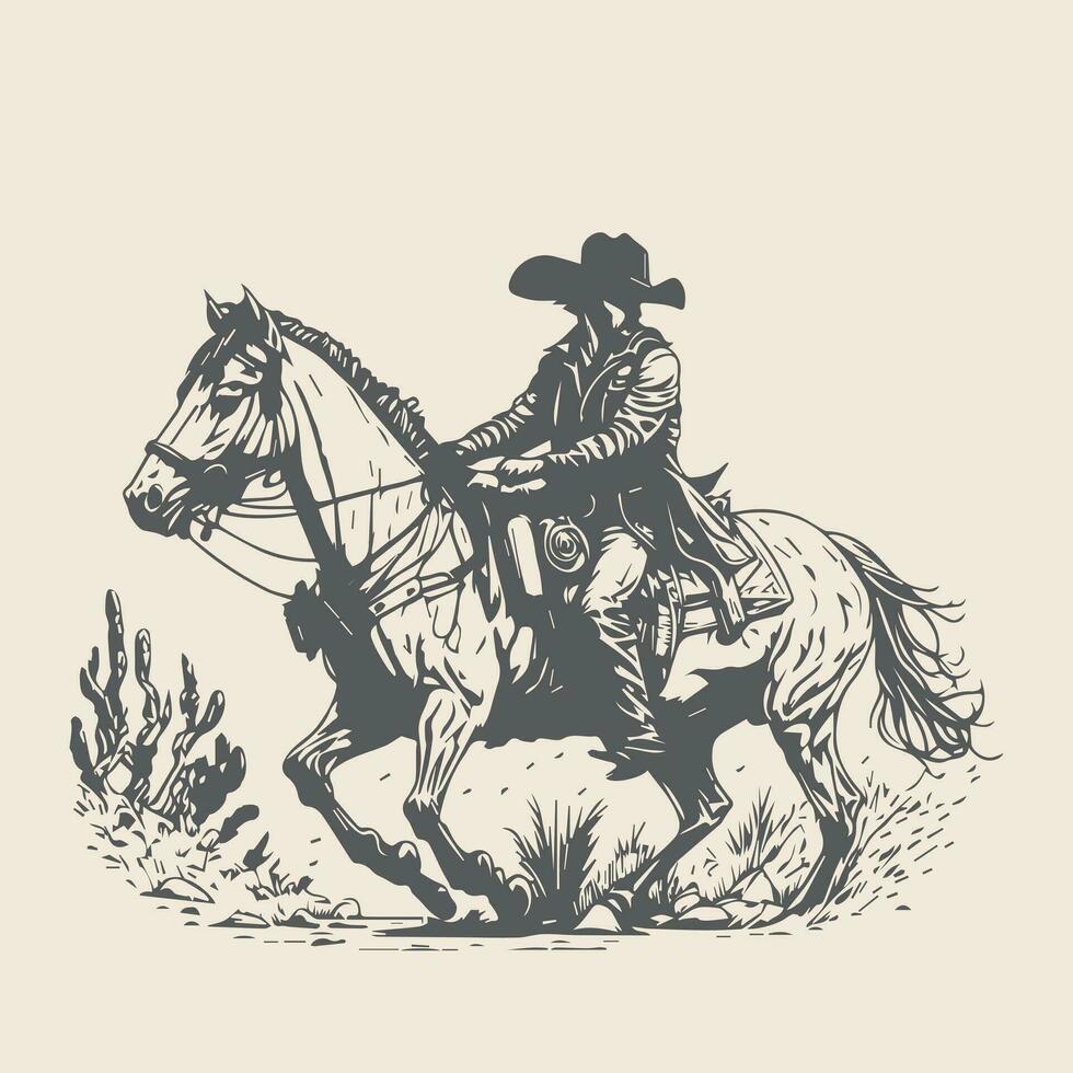 rodeo occidentale cowboy Vintage ▾ mano disegnato opera d'arte vettore