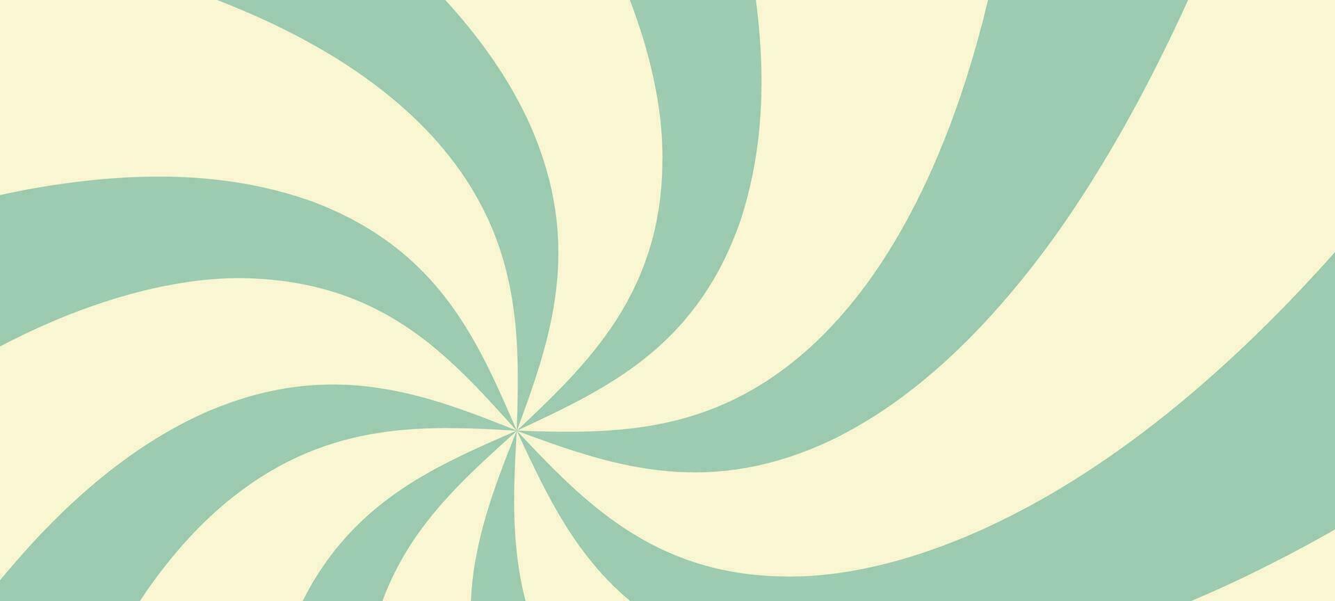 sunburst modello sfondo con vivace sole raggi, verde tonalità. retrò spirale e turbine design con ondulato cerchi nel occhiali da sole di giallo. piatto vettore illustrazione isolato